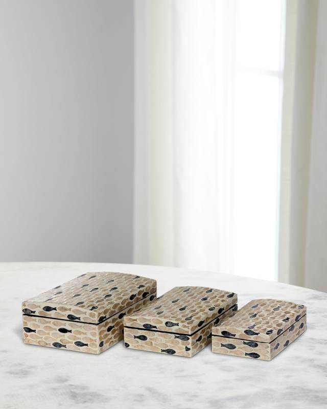 Capraia Coast Capiz Fish Decorative Boxes, Set of 3